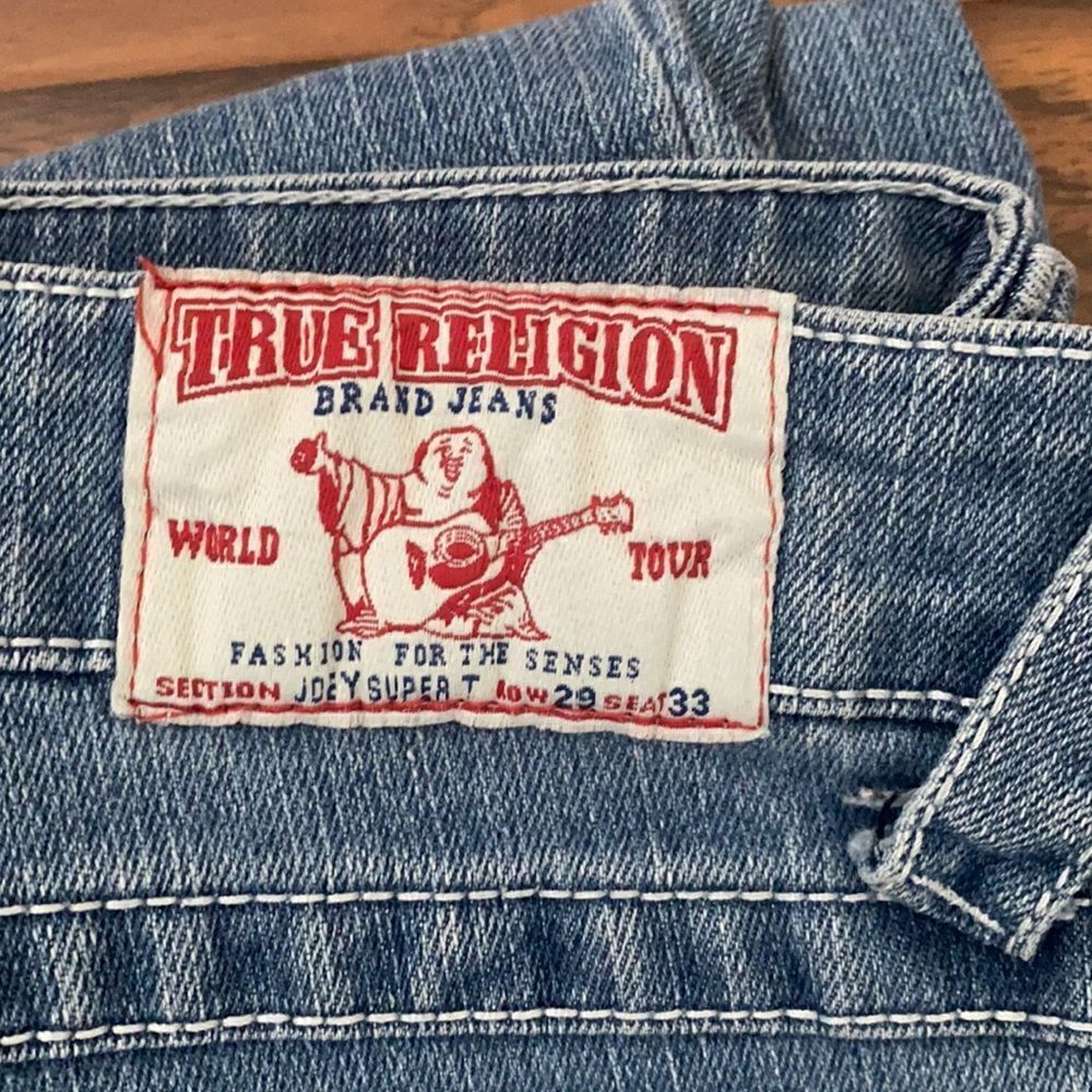 True Religion Joey Super T Blue Distressed Denim Jeans Casual Event Party - Picture 3 of 11